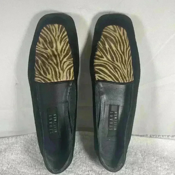 Stuart Weitzman Shoes - STUART Weitzman Palomino Zebrette Black Suede & Pony Hair Loafers Womens 8